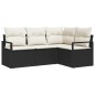 vidaXL Set di divano da giardino 4 pezzi con cuscini in polirattan nero