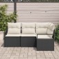 vidaXL Set di divano da giardino 4 pezzi con cuscini in polirattan nero