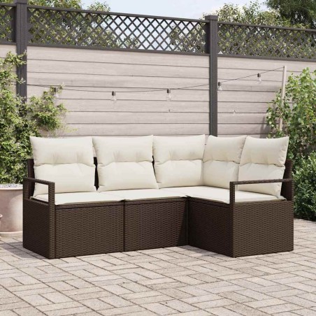 vidaXL Set da giardino con divano in rattan sintetico marrone, 4 pezzi e cuscini