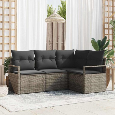 vidaXL Set di divani da giardino a 4 pezzi con cuscini grigi in rattan