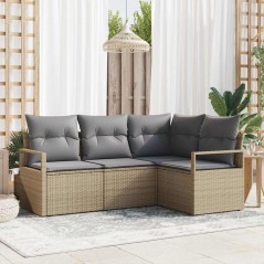 vidaXL Set divano da giardino a 4 pezzi con cuscini beige in rattan sintetico