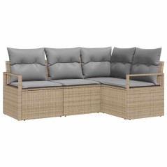 vidaXL Set divano da giardino a 4 pezzi con cuscini beige in rattan sintetico