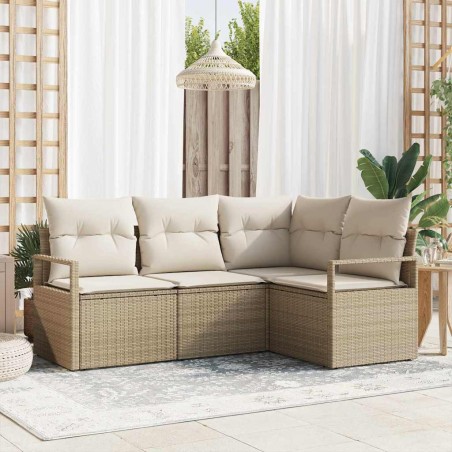 vidaXL Set di divani da giardino in 4 pezzi con cuscini beige