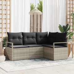 vidaXL Set di divani da giardino 4 pezzi con cuscini grigi in rattan sintetico