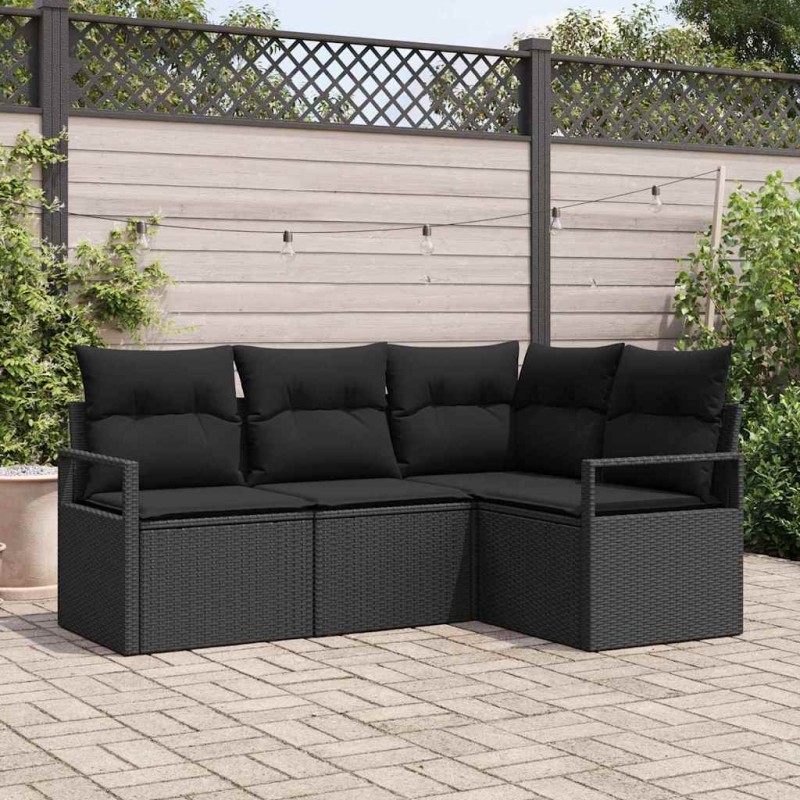 vidaXL Set divano da giardino di 4 pezzi con cuscini in rattan sintetico nero