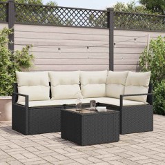 vidaXL Set di divano da giardino a 4 pezzi con cuscini marroni in rattan