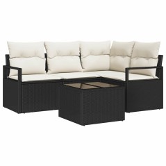 vidaXL Set di divano da giardino a 4 pezzi con cuscini marroni in rattan