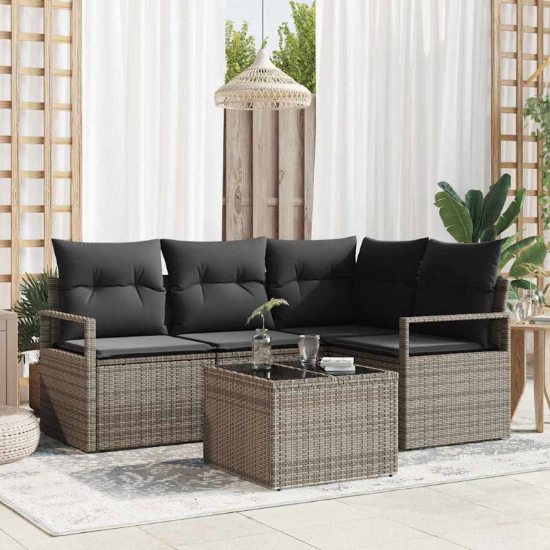 vidaXL Set divano da giardino 4 pezzi con cuscini neri in rattan