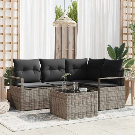 vidaXL Set divano da giardino 4 pezzi con cuscini neri in rattan