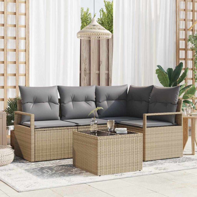 vidaXL Set di divani da giardino a 5 pezzi con cuscini in rattan nero