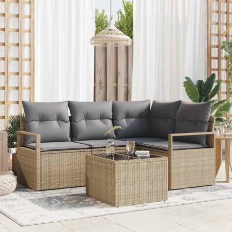 vidaXL Set di divani da giardino a 5 pezzi con cuscini in rattan nero