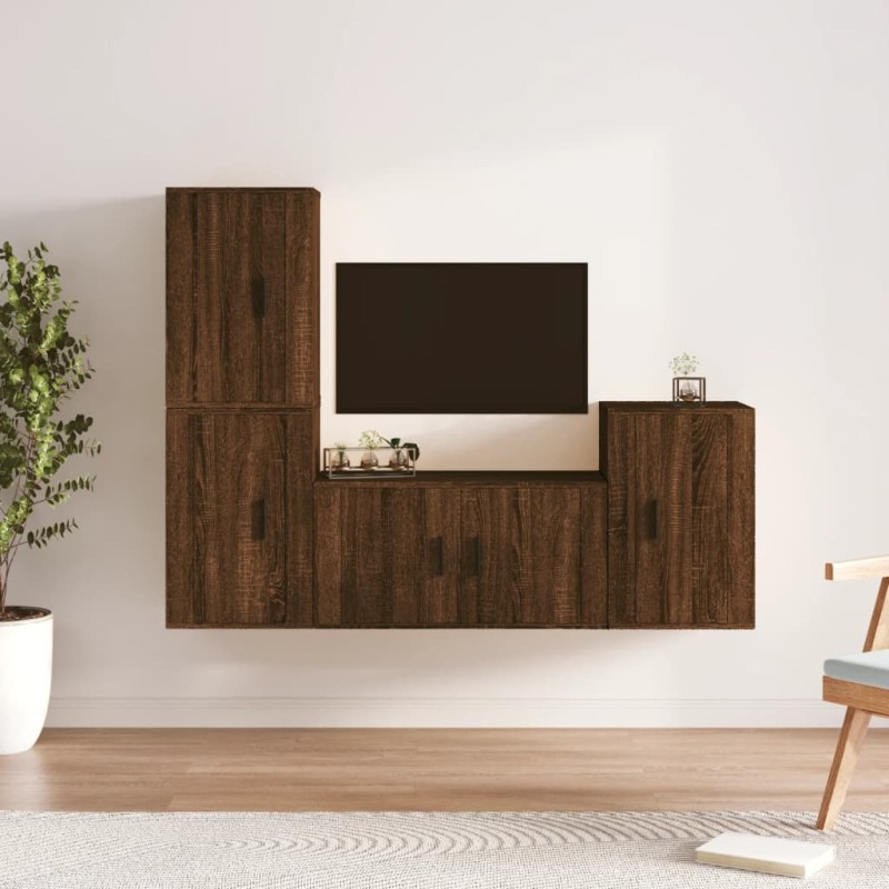Set Mobili Porta TV 4 pz Rovere Marrone in Legno Multistrato Set Mobili Porta TV 4 pz Rovere Marrone in Legno Multistrato