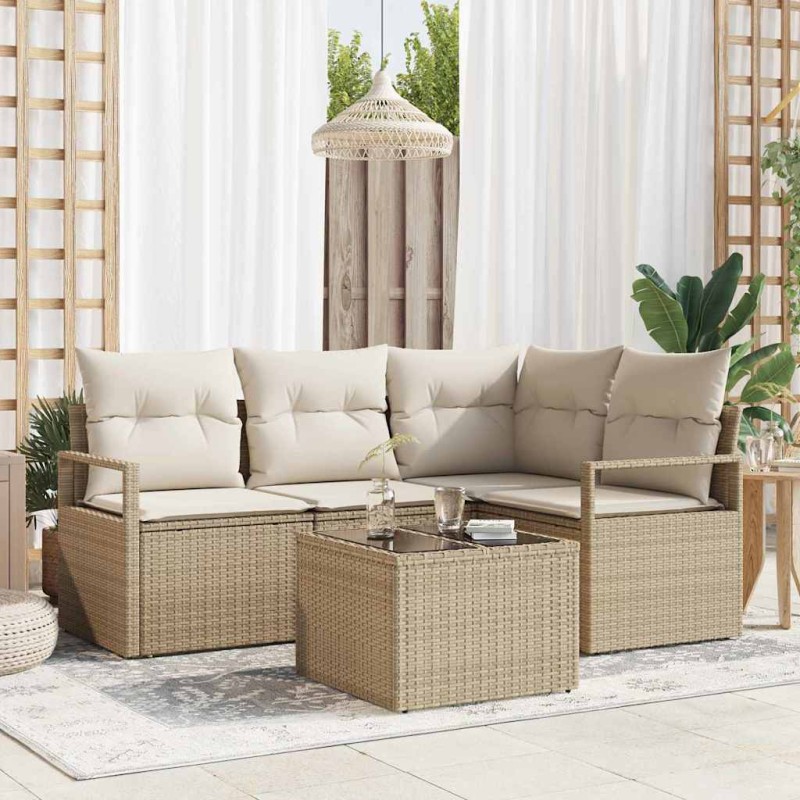 vidaXL Set di divani da giardino 5 pezzi con cuscini in rattan sintetico marrone.