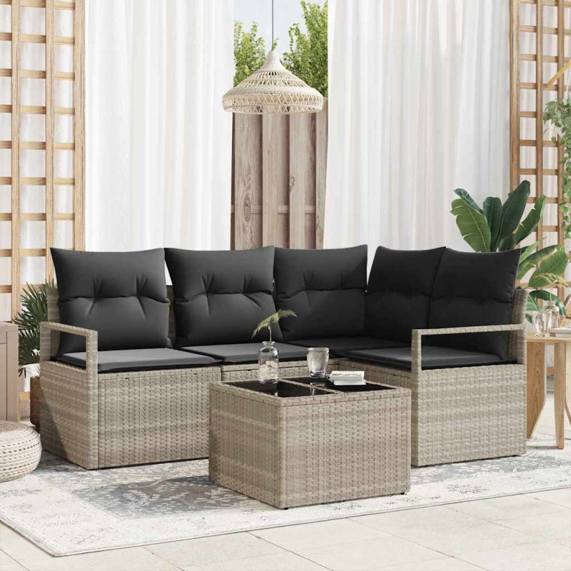 vidaXL Set divani da giardino 5 pezzi con cuscini grigi in polyrattan