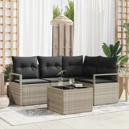 vidaXL Set divani da giardino 5 pezzi con cuscini grigi in polyrattan