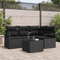 vidaXL Set da giardino di 5 pezzi con cuscini in polirattan beige.
