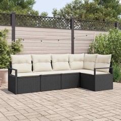 vidaXL Set di divani da giardino 5 pezzi con cuscini neri in poly rattan