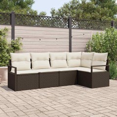 vidaXL Set di divani da giardino 5 pezzi con cuscini in poliratan marrone