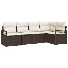 vidaXL Set di divani da giardino 5 pezzi con cuscini in poliratan marrone