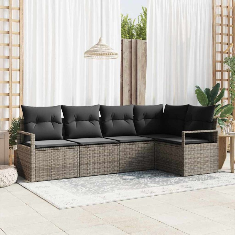 vidaXL Set di divani da giardino 5 pezzi con cuscini grigi in rattan sintetico