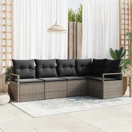 vidaXL Set di divani da giardino 5 pezzi con cuscini grigi in rattan sintetico