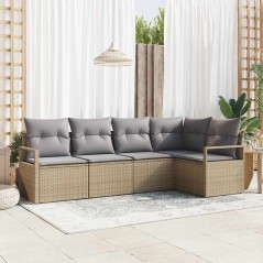vidaXL Set di divani da giardino a 5 pezzi con cuscini beige in polirattan