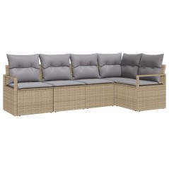 vidaXL Set di divani da giardino a 5 pezzi con cuscini beige in polirattan