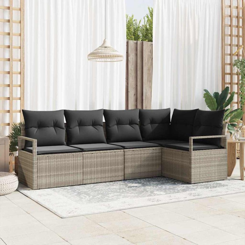 vidaXL Set di divani da giardino a 5 pezzi con cuscini grigi in polyrattan