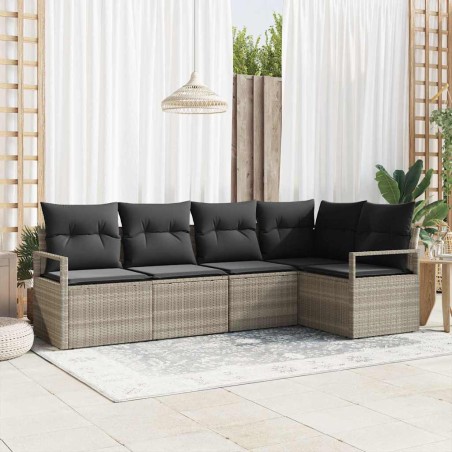 vidaXL Set di divani da giardino a 5 pezzi con cuscini grigi in polyrattan