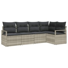 vidaXL Set di divani da giardino a 5 pezzi con cuscini grigi in polyrattan