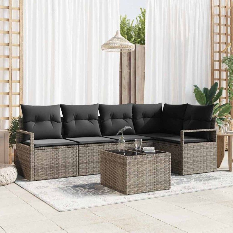 vidaXL Set da Giardino 5 Pezzi con Cuscini Neri in Rattan e Poliestere
