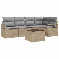 vidaXL Set di divano da giardino 6 pezzi con cuscini neri in rattan polipropilene.