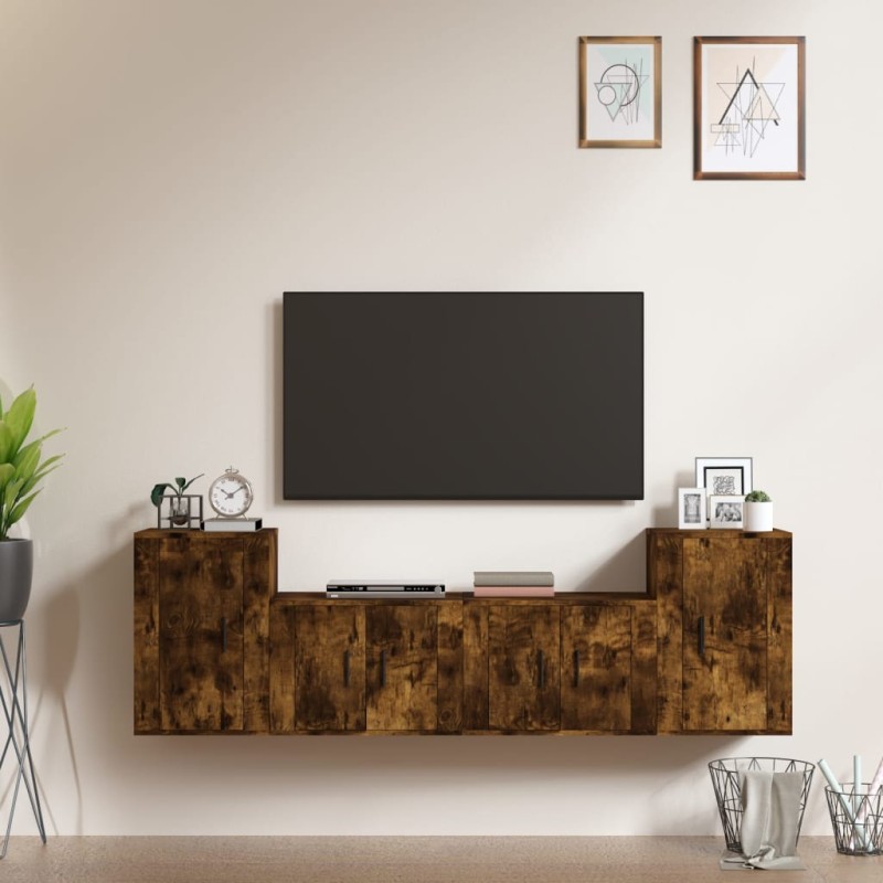 Set di Mobili Porta TV 4 pz Rovere Fumo in Legno Multistrato Set di Mobili Porta TV 4 pz Rovere Fumo in Legno Multistrato