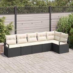 vidaXL Set da divano da giardino con 6 pezzi e cuscini in polirattan nero