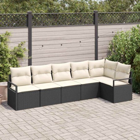vidaXL Set da divano da giardino con 6 pezzi e cuscini in polirattan nero