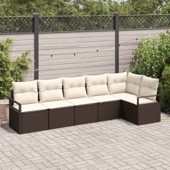 vidaXL Set di divano da giardino 6 pezzi di con cuscini in rattan sintetico marrone