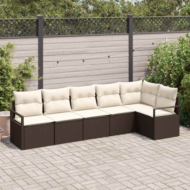 vidaXL Set di divano da giardino 6 pezzi di con cuscini in rattan sintetico marrone