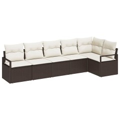 vidaXL Set di divano da giardino 6 pezzi di con cuscini in rattan sintetico marrone