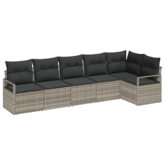 vidaXL Set di divani da giardino , sei pezzi con cuscini in polyrattan grigio chiaro