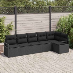 vidaXL Set Divano da Giardino a 6 Pezzi con Cuscini in Rattan Nero