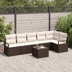 vidaXL Set divano da giardino in 6 pezzi con cuscini in rattan poliestere grigio.