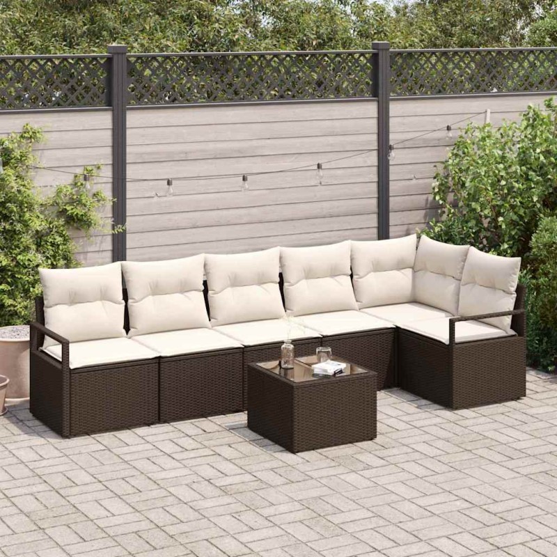vidaXL Set divano da giardino in 6 pezzi con cuscini in rattan poliestere grigio.