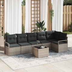 vidaXL Set di divani da giardino in sei pezzi con cuscini in rattan nero.
