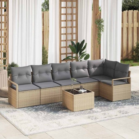 vidaXL Set di divani da giardino 7 pezzi con cuscini in polirattan nero.
