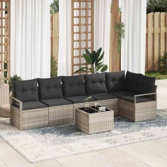 vidaXL Set da giardino da 7 pezzi con cuscini grigi in rattan sintetico