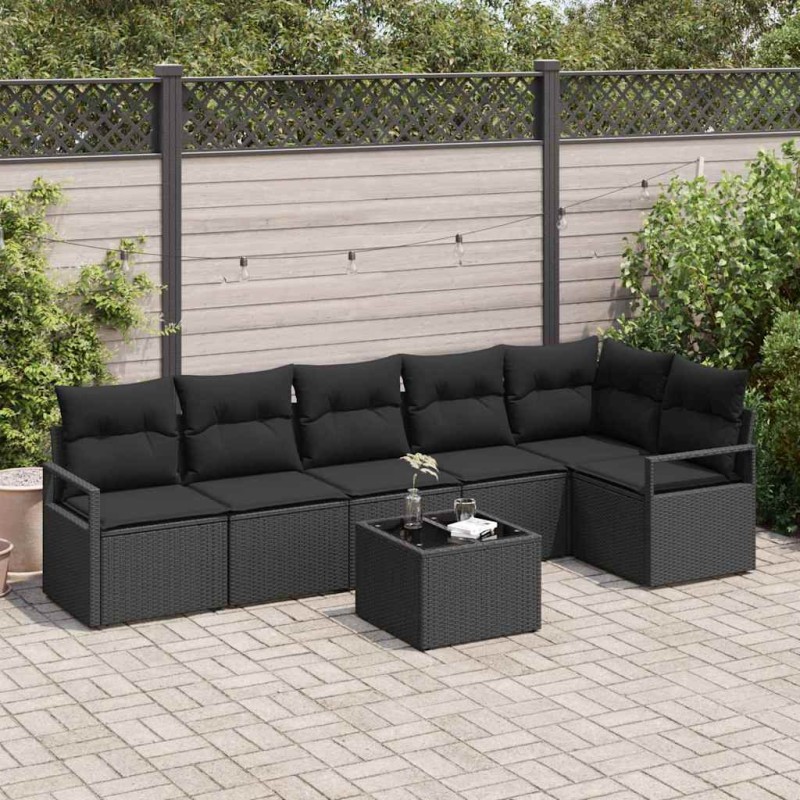 vidaXL Set di divano da giardino con 7 pezzi e cuscini in rattan sintetico beige vidaXL Set di divano da giardino con 7 pezzi e cuscini in rattan sintetico beige