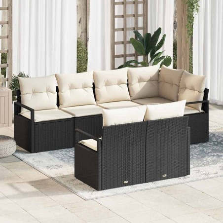 vidaXL Set di divani da giardino a 7 pezzi con cuscini in polirattan nero.