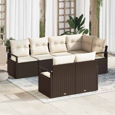 vidaXL Set divano da giardino di 7 pezzi con cuscini marroni in rattan sintetico