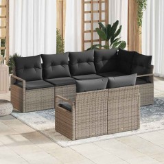 vidaXL Set Divano da Giardino di 7 Pezzi con Cuscini Grigi in Rattan.