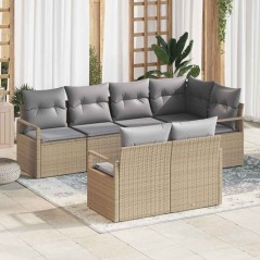 vidaXL Set di divani da giardino 7 pezzi con cuscini beige in polyrattan